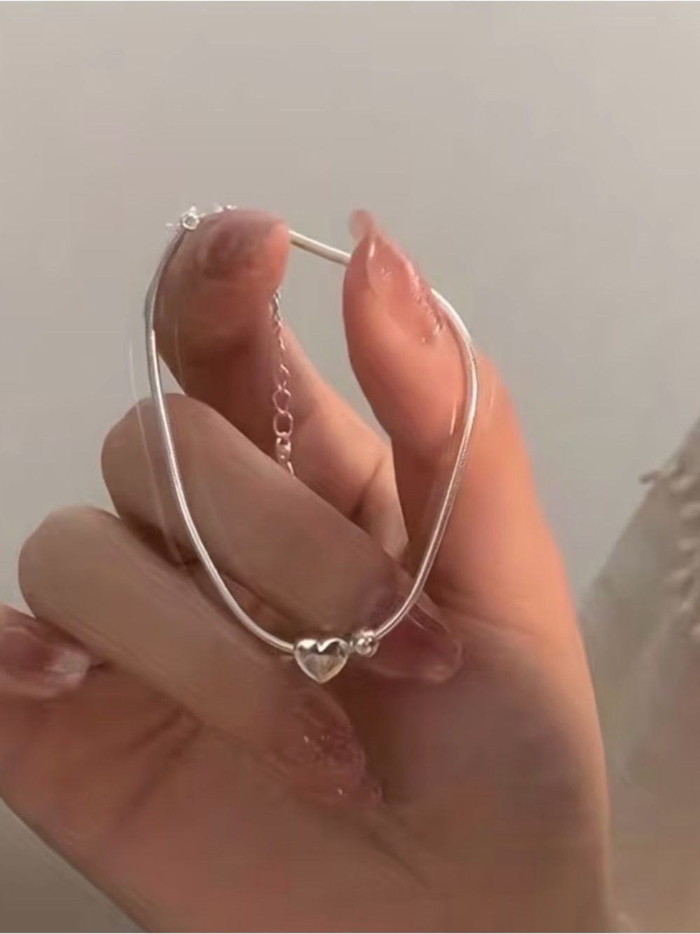 Silver Heart Pendant Double Chain Bracelet - Women Jewelry